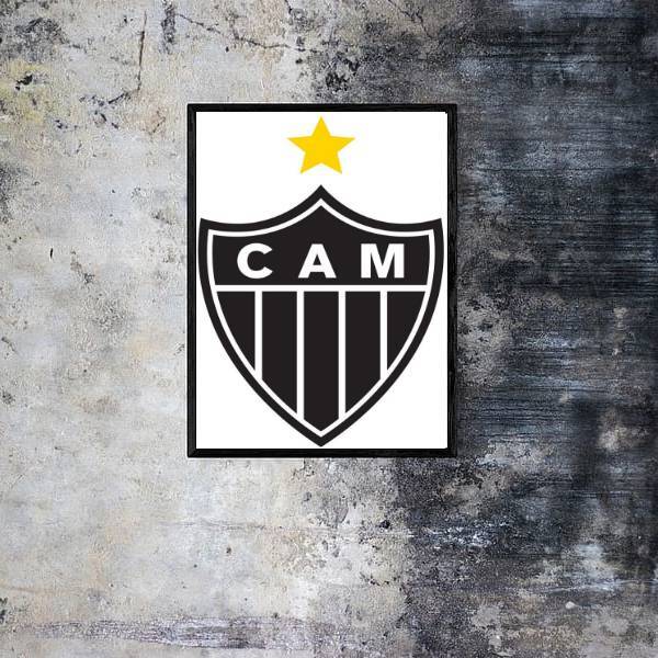 Quadro Escudo Atlético Mg Fundo Branco 45x34cm - Com Vidro Mo