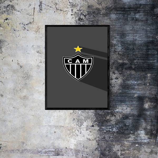 Quadro Escudo Atlético Mg Fundo Cinza 24x18cm - Com Vidro Mol