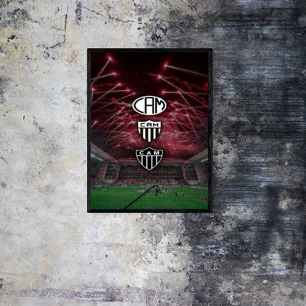 Quadro Escudos Atlético Mg 33x24cm - Com Vidro Moldura:madeir