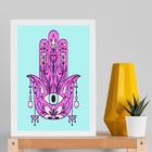 Quadro Esotérico Olho Grego Com Hamsa 33x24cm Moldura Preta