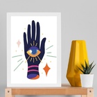 Quadro Esotérico Olho Grego Com Mão 24x18cm - Com Vidro Moldu