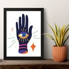 Quadro Esotérico Olho Grego Com Mão 33x24cm Moldura Preta