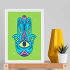 Quadro Esotérico Olho Grego E Hamsa 24x18cm Moldura Preta