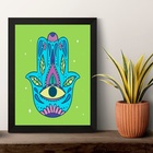 Quadro Esotérico Olho Grego E Hamsa 33x24cm Moldura Branca