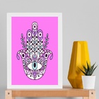 Quadro Esotérico Olho Grego E Hamsa - Lilás 45x34cm Moldura B