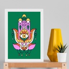 Quadro Esotérico Olho Grego Hamsa - Verde 33x24cm - Com Vidro