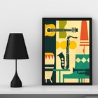 Quadro Estampa Instrumentos Musicais 33x24cm Moldura:madeira