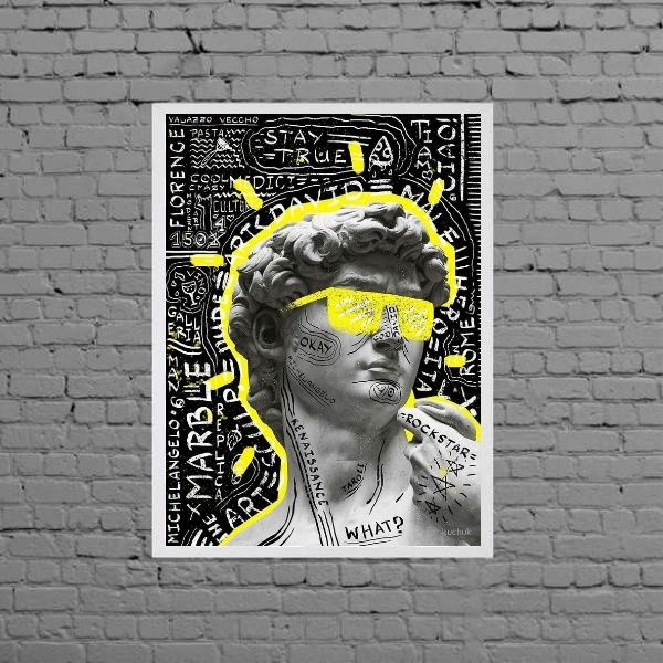 Quadro Estátua Grega Pop Art 24x18cm - Com Vidro Moldura:made