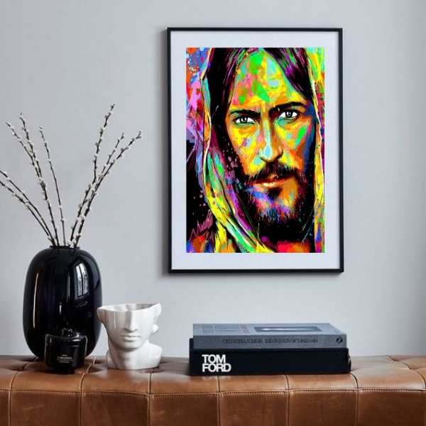 Quadro Estilo Pintura Rosto Jesus - 60x48cm Moldura:madeira P