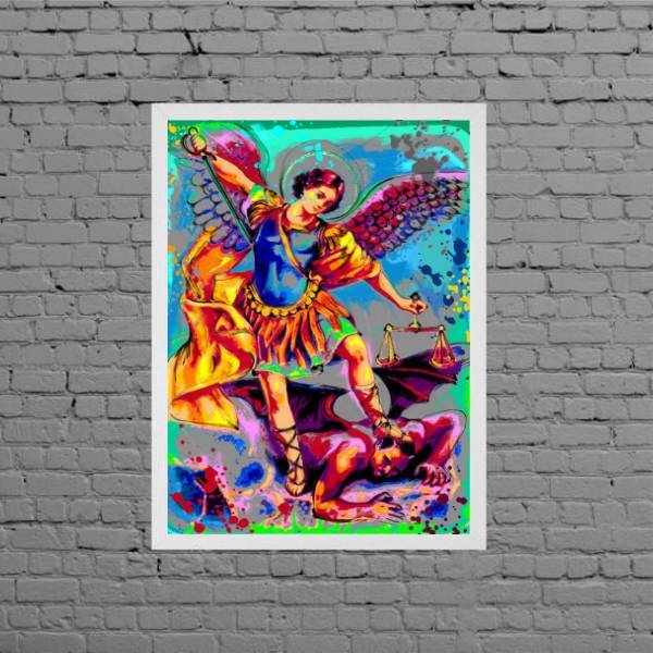 Quadro Estilo Pintura São Miguel Arcanjo 45x34cm - Com Vidro