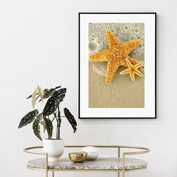 Quadro Estrelas Do Mar Amarelas  - 60x48cm Moldura Branca