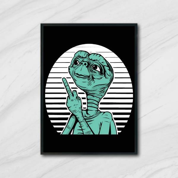 Quadro Et Mostrando O Dedo 24x18cm - Com Vidro Moldura:madeir