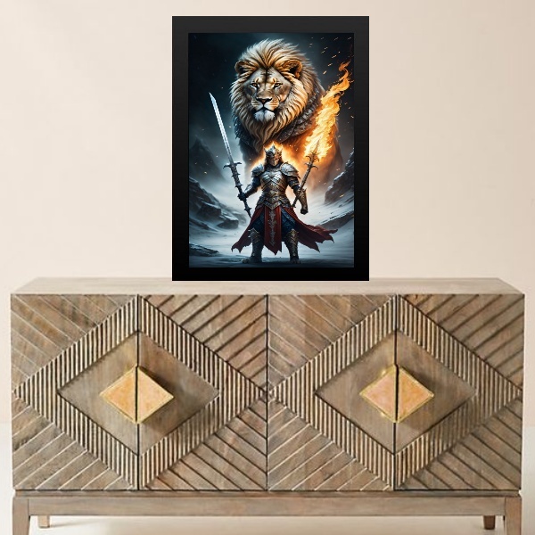 Quadro Evangélico Leão Guerreiro 33x24cm - Com Vidro Moldura