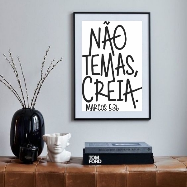 Quadro Evangélico Não Temas Creia - 60x48cm Moldura:madeira P