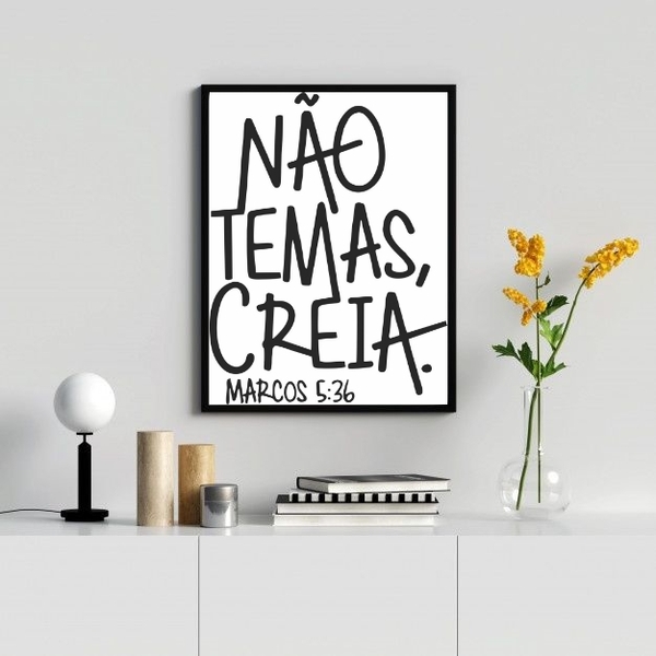 Quadro Evangélico Não Temas creia 24x18cm - Com Vidro Moldura