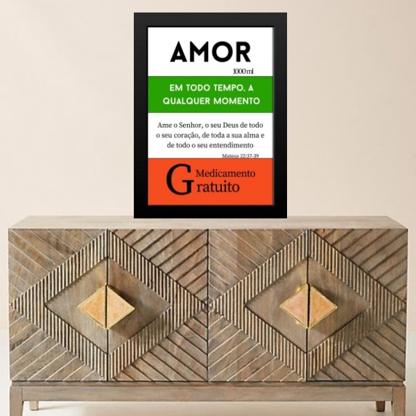 Quadro Evangélico Remédio Amor 24x18cm - Com Vidro Moldura Pr
