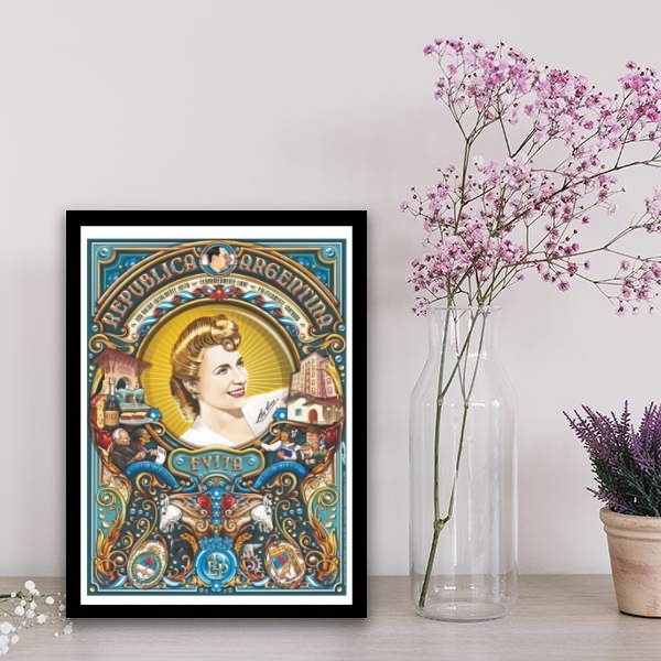 Quadro Evita Republica Argentina 33x24cm - Com Vidro Moldura:
