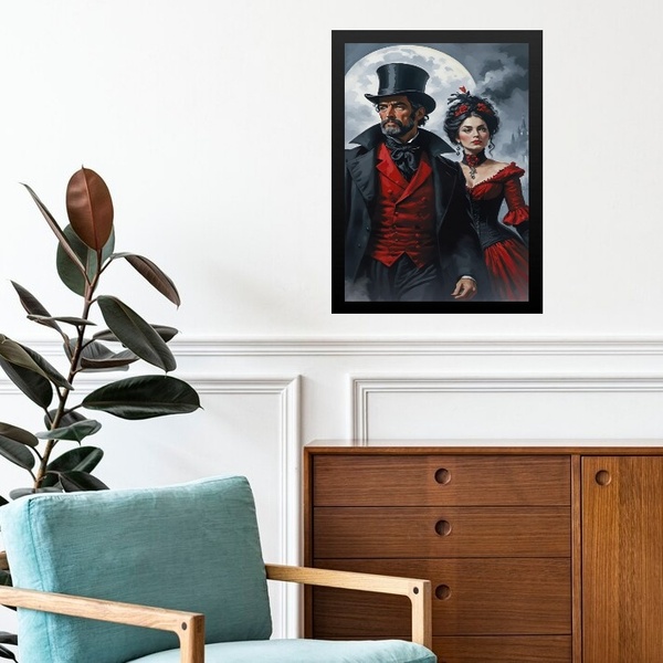 Quadro Exú E Pombagira 7 Encruzilhadas 33x24cm - Com Vidro Mo