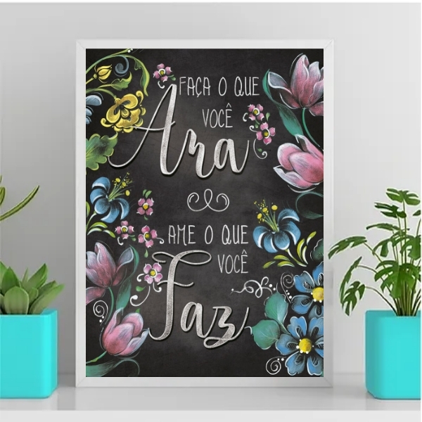 Quadro Faça O Que Você Ama 33x24cm - Com Vidro Moldura:madeir