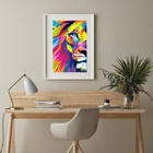 Quadro Face Leão Watercolor - 60x48 cm Moldura:madeira Preta