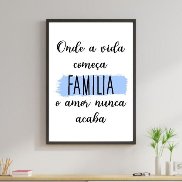 Quadro Família -  O Amor Nunca Acaba 33x24cm - Com Vidro Mold