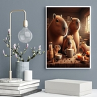 Quadro Família Capivaras Tomando Café 24x18cm - Com Vidro Mol