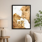 Quadro Família De Leões Aquarela Bege - 2 Filhotes 33x24cm Mo