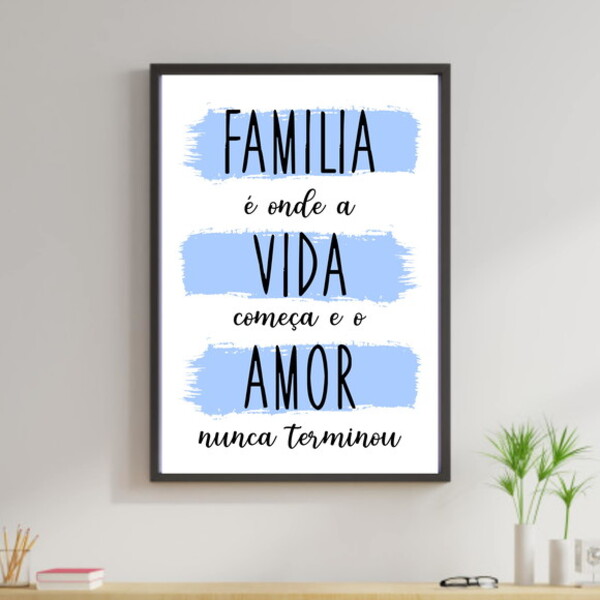 Quadro Família É Onde A Vida Começa - Azul 24x18cm Moldura:ma