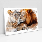 Quadro Família Leões Dormindo Aquarela - 50x70cm Moldura Preta