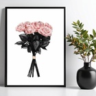 Quadro Fashion Flores Rosa E Preto 24x18cm - Com Vidro Moldur