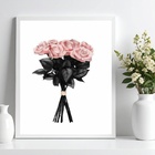 Quadro Fashion Flores Rosa E Preto 45x34cm - Com Vidro Moldur