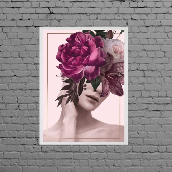 Quadro Fashion Fotografia Mullher E Flores 33x24cm - Com Vidr