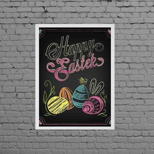 Quadro Feliz Páscoa Happy Easter 45x34cm Moldura:madeira Preta