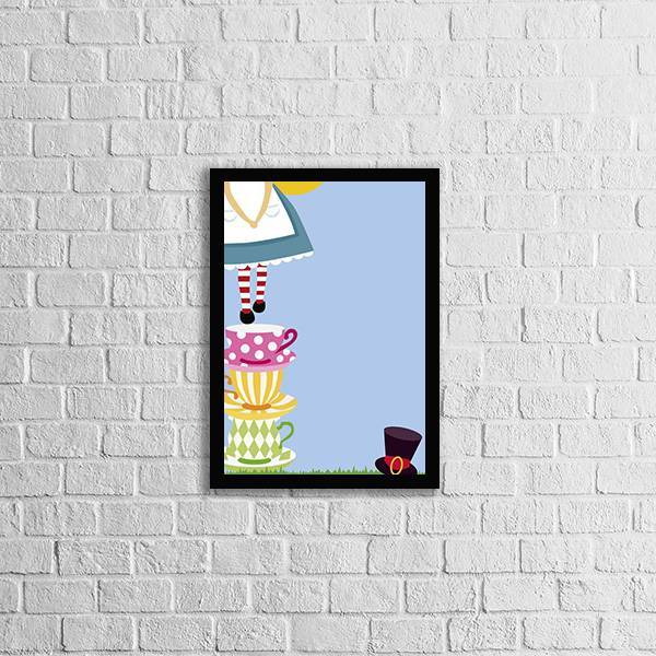 Quadro Figurativo Alice Com Chícaras 24x18cm Moldura:madeira