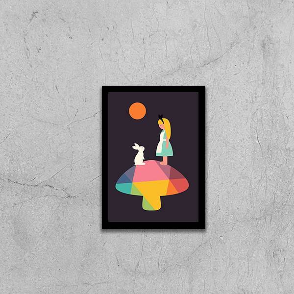 Quadro Figurativo Alice Com Coelho 33x24cm - Com Vidro Moldur