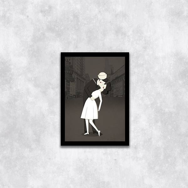 Quadro Figurativo Beijo Segunda Guerra 33x24cm - Com Vidro Mo