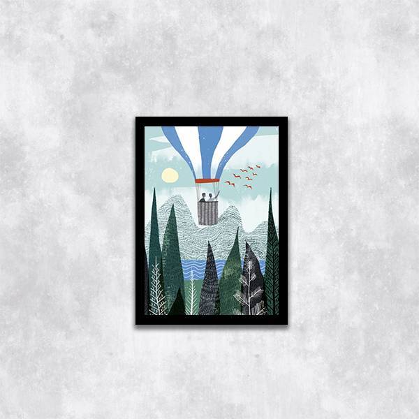 Quadro Figurativo Paisagem Com Balão 24x18cm - Com Vidro Mold