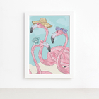 Quadro Flamingo Chapéu Moldura Branca 22x32cm