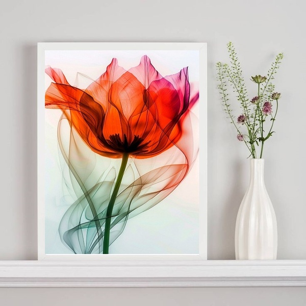 Quadro Flor Elegante Transparência Vermelha 45x34cm Moldura P