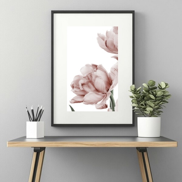 Quadro Flor Moderna Rosê - 60x48cm Moldura Preta