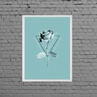 Quadro Flor Rosa Azul Tiffany Geométrico 24x18cm Moldura:made