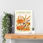 Quadro Floral Laranja Com Passarinho 33x24cm Moldura Branca