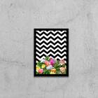 Quadro Flores Chevron 45x34cm - Com Vidro Moldura:madeira Bra