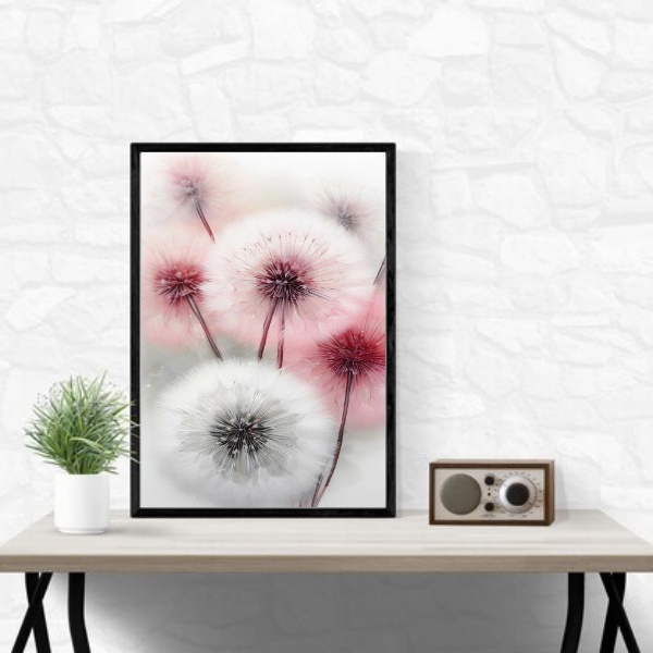 Quadro Flores Dente De Leão Soft 24x18cm Moldura Branca