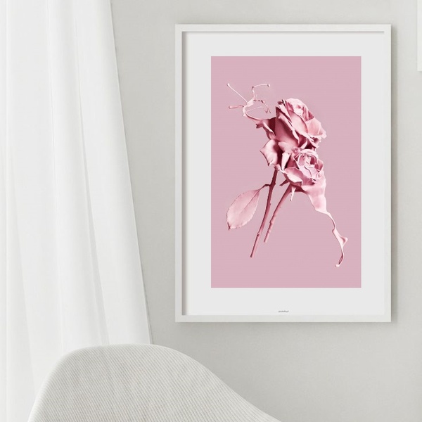 Quadro Flores Rosas De Tinta - 60x48cm Moldura:madeira Preta