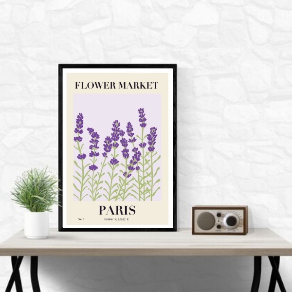 Quadro Flower Market Paris - Lavanda 45x34cm - Com Vidro Mold