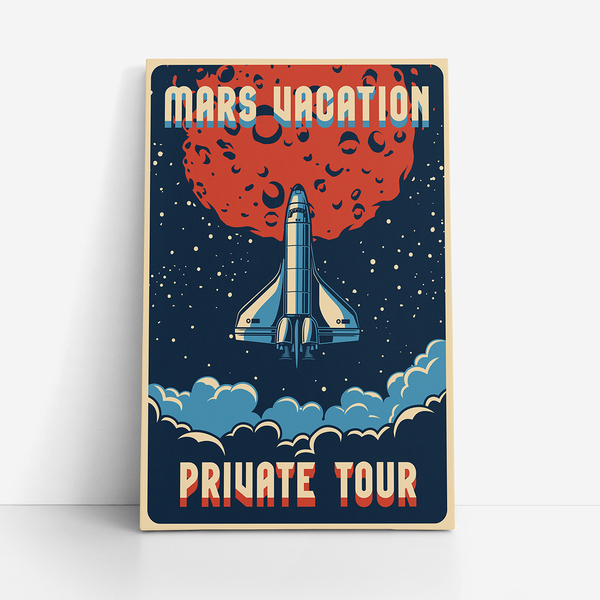 Quadro Foguete Espacial Retro Férias Marte Canvas 100x70cm