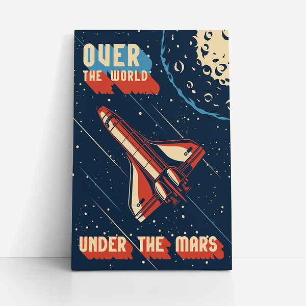 Quadro Foguete Espacial Retro Planeta Marte Canvas 140x90cm