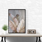 Quadro Folhagens Linho Cinza E Rosê 45x34cm Moldura Preta