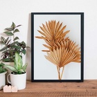 Quadro Folhas Leque Secas Marrom 45x34cm Moldura:madeira Preta